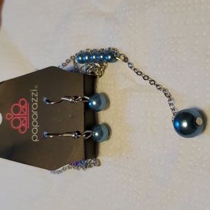 Paparazzi NWT pearl blue beaded silver necklace with matching earrings.